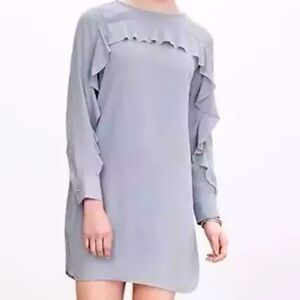 BANANA REPUBLIC NEW WITH TAGS GRAY RUFFLE LONG SLEEVE DRESS SIZE 14